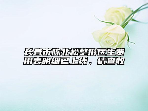 长春市陈北松整形医生费用表明细已上线，请查收