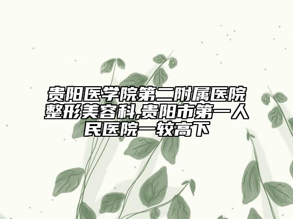 贵阳医学院第二附属医院整形美容科,贵阳市第一人民医院一较高下